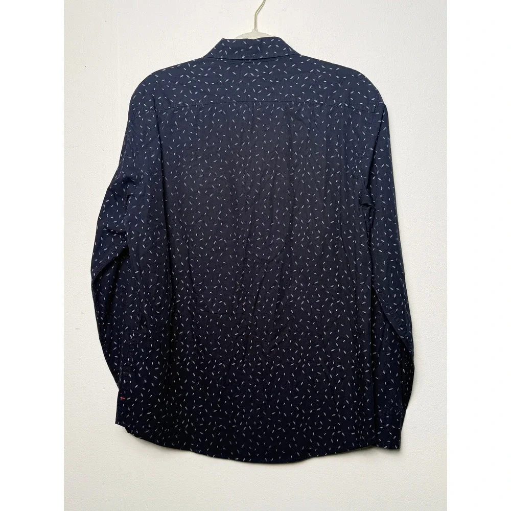 Velvet by Graham & Spencer Mens Medium Navy Lightning Bolt Long Sleeve Shirt